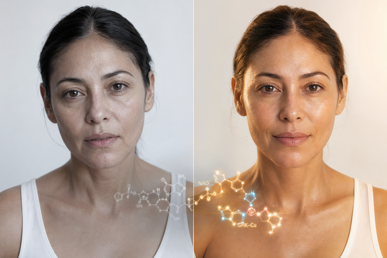 Antes y después GHK-Cu — regeneración de piel Protocolo Génesis
